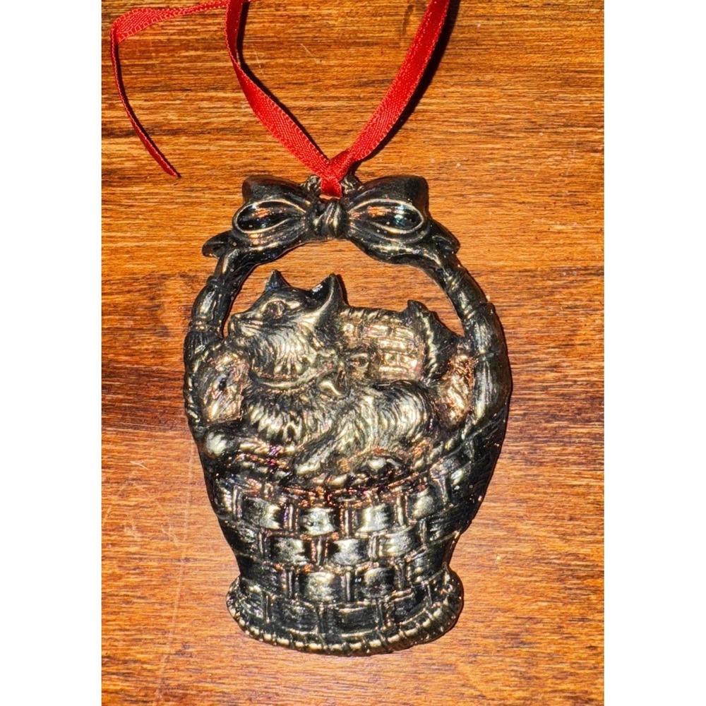 Vintage 1990's Gorham Silver‎ Cat Holiday Ornament